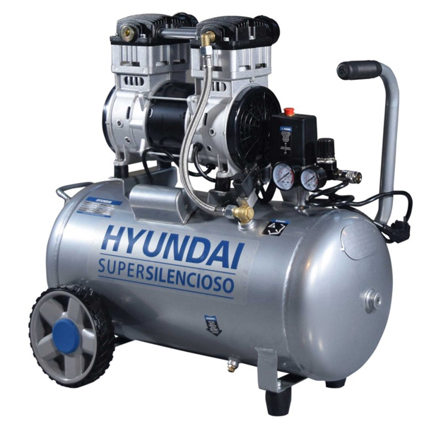 HYAC50-2S Compresor de Aire Silencioso Hyundai Motor Eléctrico Tanque 50L  Caudal 235L/m Voltaje 230V, Fersa Generadores